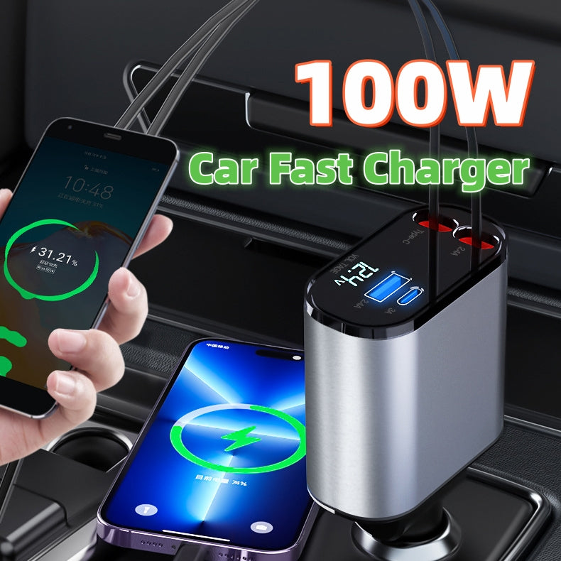 4 IN 1 100W intrekbare autolader