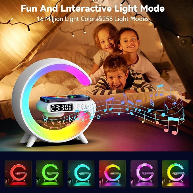 G-vormige lamp met luidspreker, klok en oplader